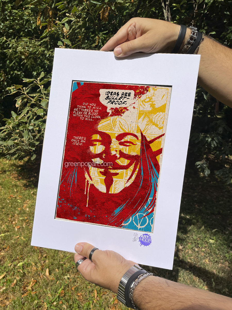 Ideas are Bulletproof - Original Pop-Art printed on 100% recycled paper. Cult Comics Vendetta