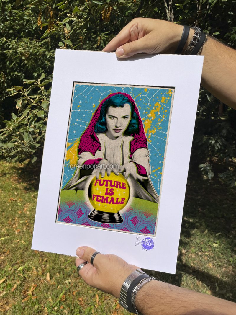 Fortune Teller - Original Pop-Art printed on 100% recycled paper. Vintage, Gipsy, Feminist, Future is Female, Crystal Ball