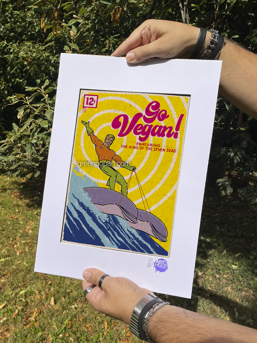 Go Vegan! - Original Pop-Art printed on 100% recycled paper. Comics, 60s, Pro Vegan