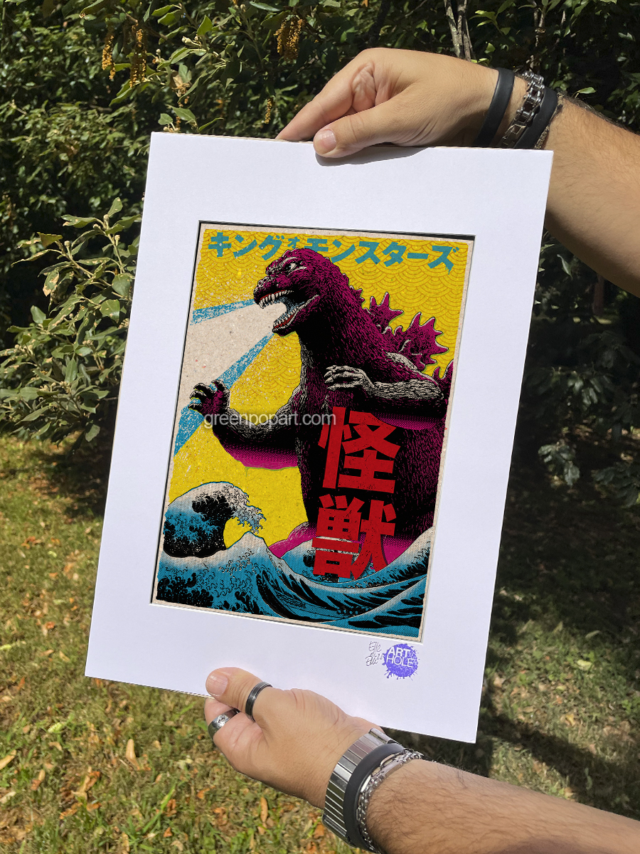 Japanese Kaiju - Original Pop-Art printed on 100% recycled paper. Vintage, 50s, Monsters, Godzilla