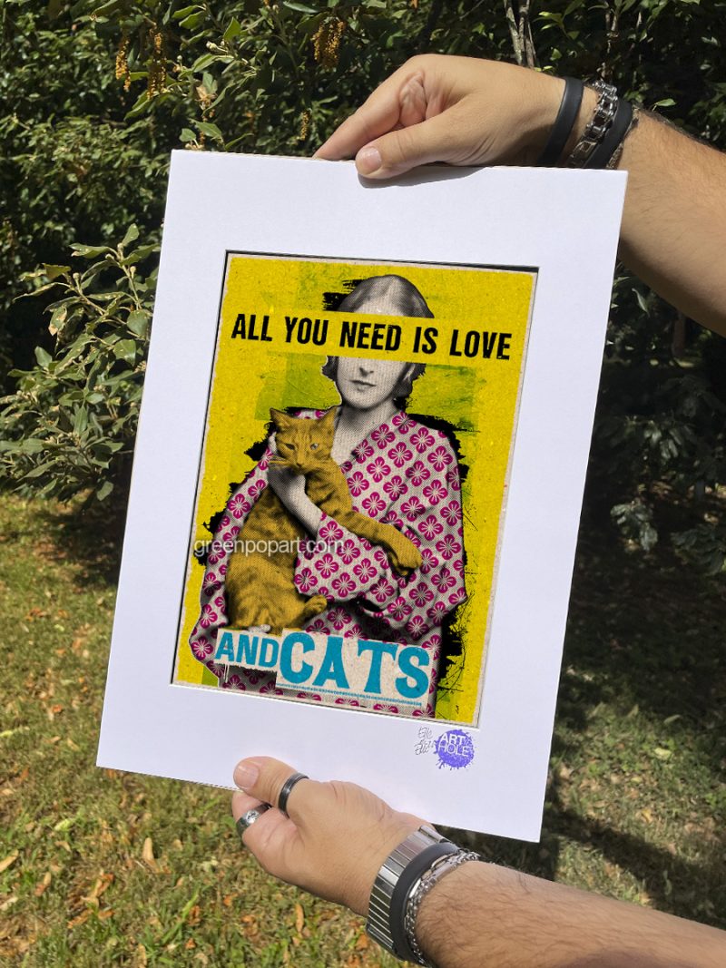 All you need is... - Original Pop-Art printed on 100% recycled paper. Art Print, Vintage, Beatles, Cats, All you need is love, portrait