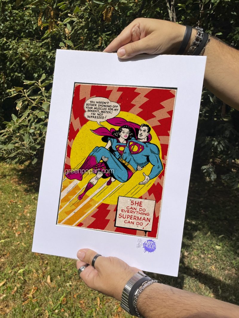 Super-Woman - Original Pop-Art printed on 100% recycled paper. Comics, Superhero, 50s, Lois Lane, Superman