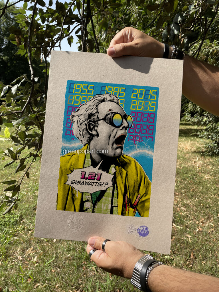 Great Scott! 1.47 Gigawatts! - Original Pop-Art printed on 100% recycled paper. Cult Movie, 80s, Back to Future, Emmeth Doc Brown