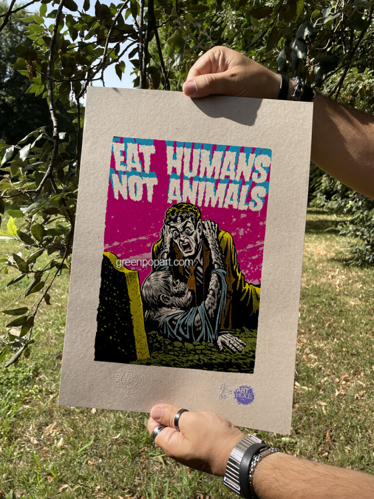 You're not Vegan! - Original Pop-Art printed on 100% recycled paper. Vintage, Vegan, Animal Rights, Animal Love, Activism, 50s, Comics, Horror, Zombie, Veganism