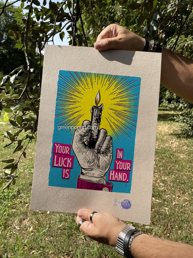 Your Luck is in Your Hand - Original Pop-Art printed on 100% recycled paper. Motivational, Gothic, Humour, Vintage, Tarot, Hand Reading, Future Telling, Middle Finger