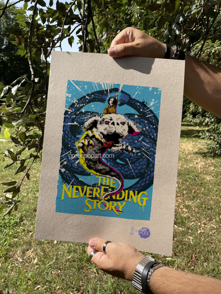 NeverEnding Story - Original Pop-Art printed on 100% recycled paper. Cult Movie, 80s, Bastian, Falkor, Atreyu, Fantasy movie