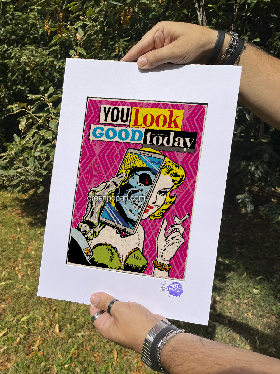 You Look Good Today - Original Pop-Art printed on 100% recycled paper. Vintage, Vegan, Gothic, Humor, 50s, Comics, Horror, Zombie, Skeleton, Skull, Horror Comics