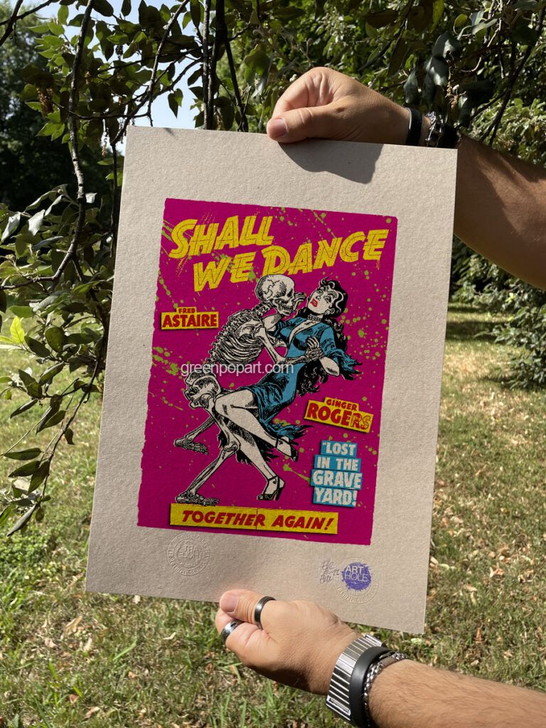 Shall We Dance - Original Pop-Art printed on 100% recycled paper. Vintage, Vegan, Gothic, Humor, 50s, Comics, Horror, Zombie, Skeleton, Skull, Dance, Rock