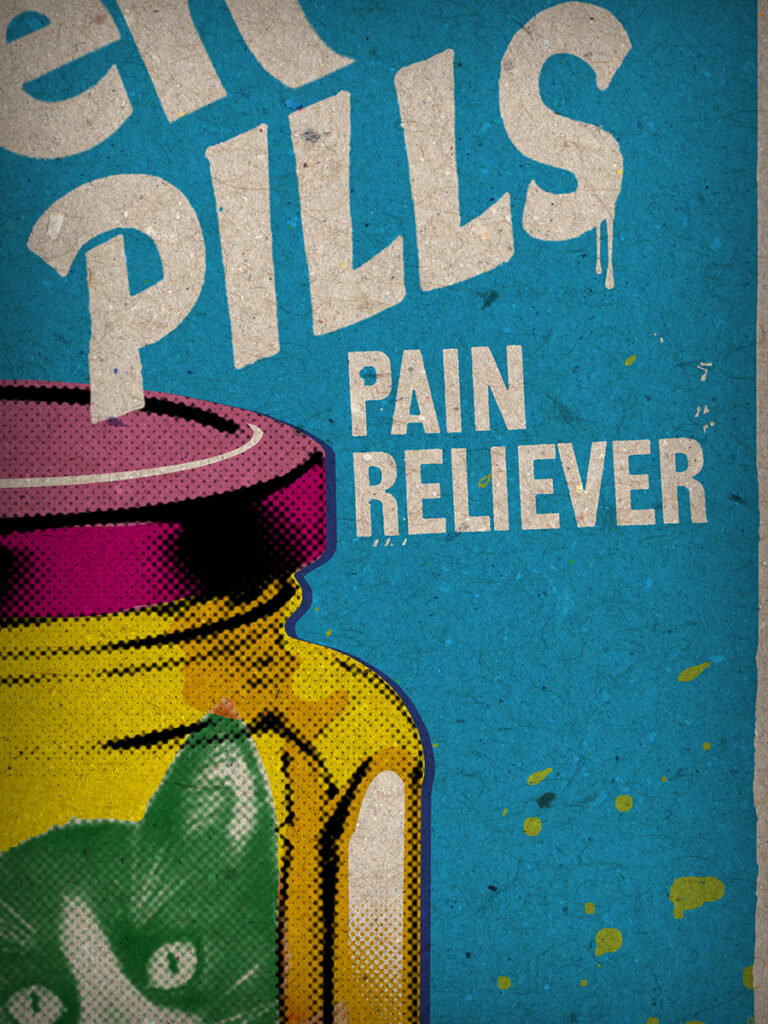 Kitten Pills Pain Reliever - Original Pop-Art printed on 100% recycled paper. Motivational, Cat Lover, Humour, Vintage