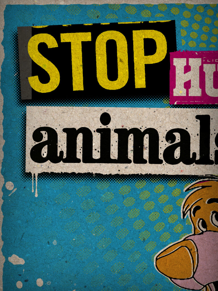 Stop hunting animals, have a banana! - Original Pop-Art printed on 100% recycled paper. Vintage, Vegan, Animal Rights, Animal Love, Activism, 70s, Comics, Baloo, Mowgli, Jungle Book, Veganism