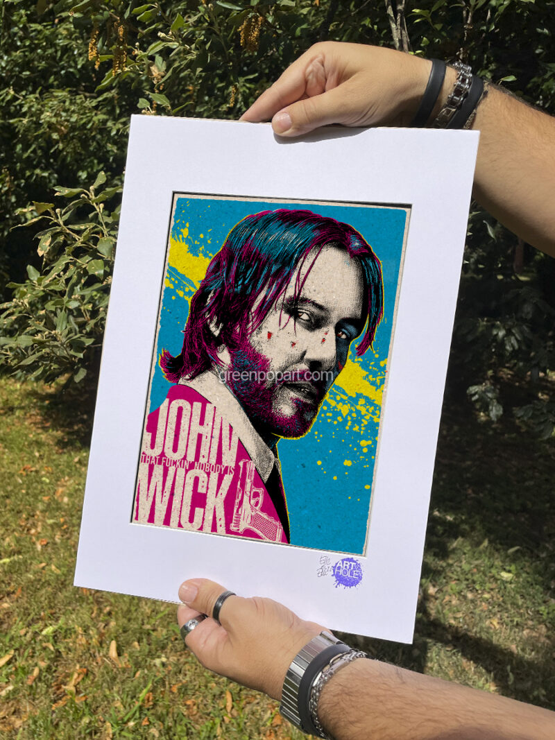 John Wick - Original Pop-Art printed on 100% recycled paper. 2000s Cult Movie, Keanu Reeves