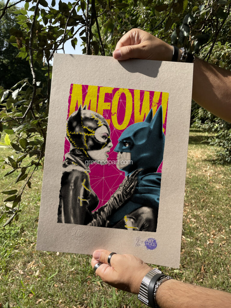 Batman Catwoman Kiss - Original Pop-Art printed on 100% recycled paper. 90s Cult Movie, Batman Returns, Tim Burton, Michelle Pfeiffer, Love