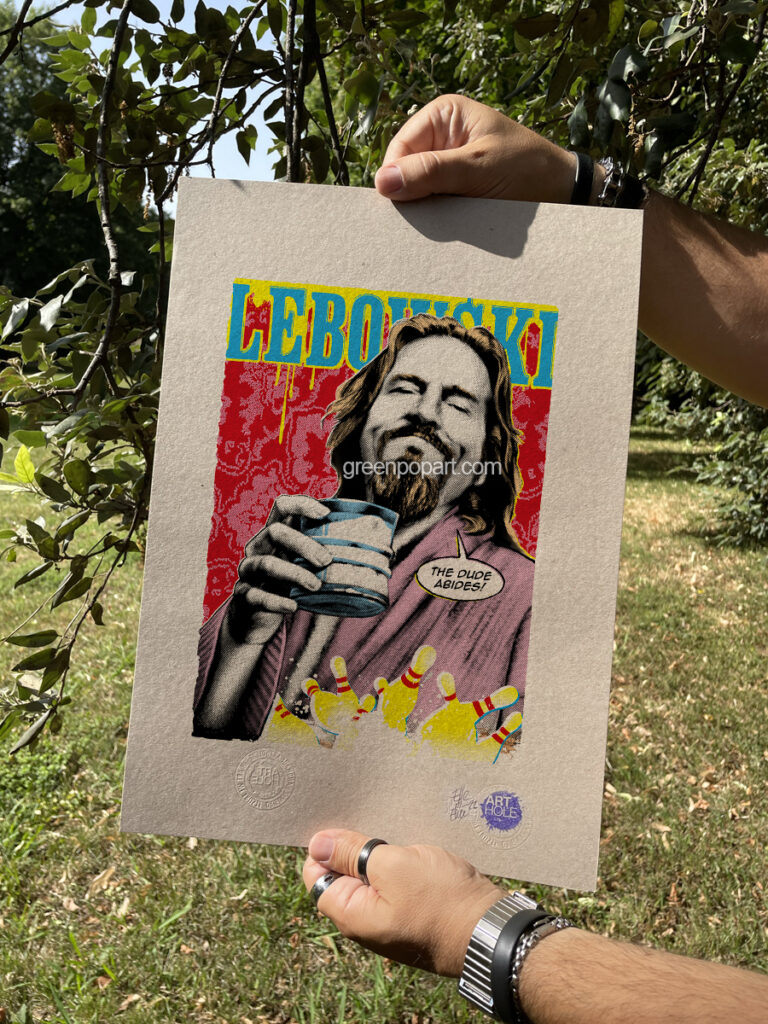 The Dude from The Big Lebowski - Original Pop-Art printed on 100% recycled paper. 90s Cult Movie, Jeff Bridges, Comedy