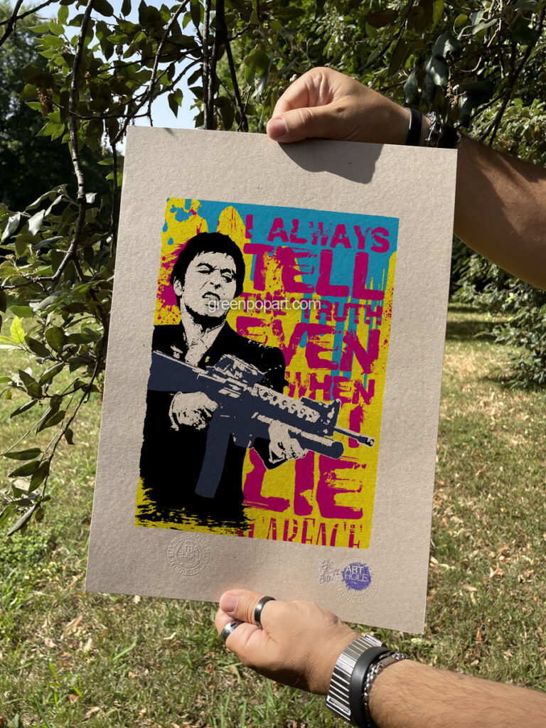 Scarface - Original Pop-Art printed on 100% recycled paper. 80s Cult Movie, Tony Montana, Al Pacino, De Palma