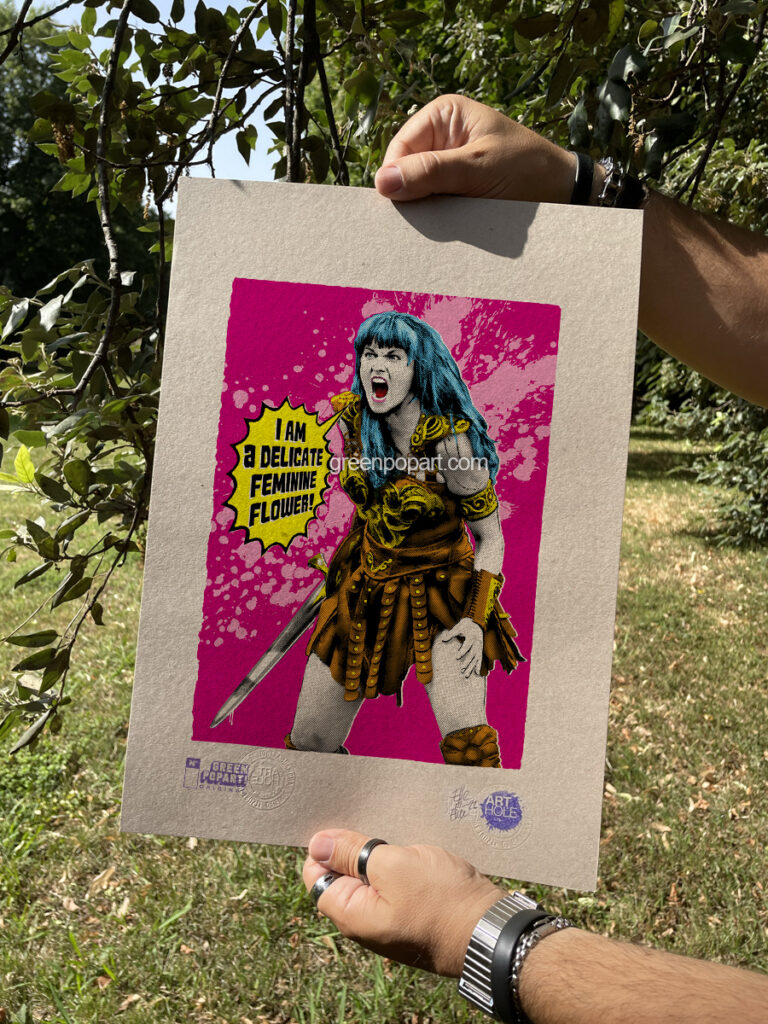 Xena Warrior Princess - Original Pop-Art printed on 100% recycled paper. Cult Tv Series 90s, Fantasy, Lucy Lawless, Feminist, Love, Romance, Humor